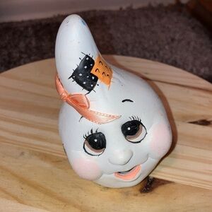 Hand Crafted Anthropomorphic Ghost Figurine With Patchwork Design 5”